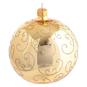 Adorno árbol de Navidad de vidrio con decoración arabesca dorada 100 mm