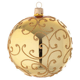 Bauble in gold blown glass with golden motif 100mm