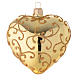 Heart Shaped Bauble in gold blown glass with golden motif 100mm s1