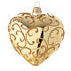Heart Shaped Bauble in gold blown glass with golden motif 100mm s2