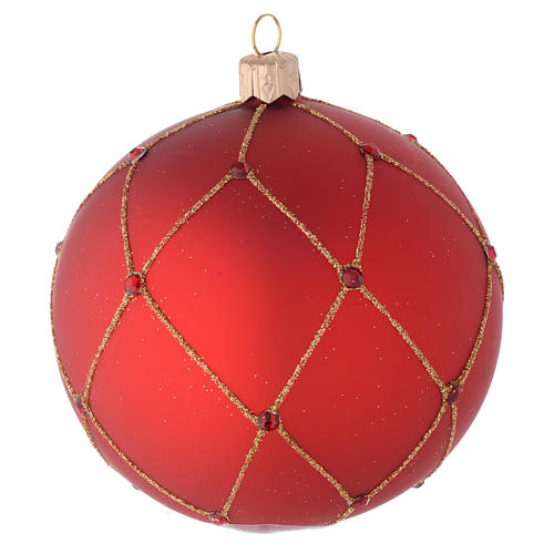 Adorno para árbol de Navidad bola vidrio rojo con piedras 100 mm 2