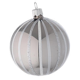 Decoro Palla vetro soffiato argento righe 80 mm