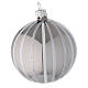 Bauble in silver blown glass with stripes 80mm s1