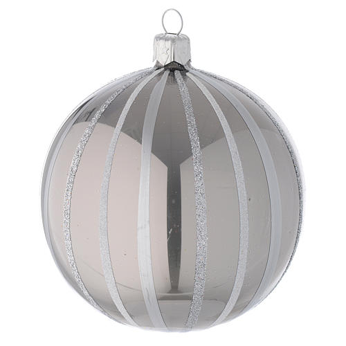 Bauble in silver blown glass with stripes 100mm 1
