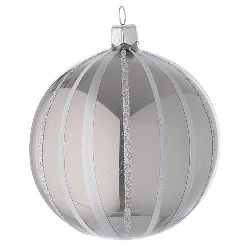 Bauble in silver blown glass with stripes 100mm 2