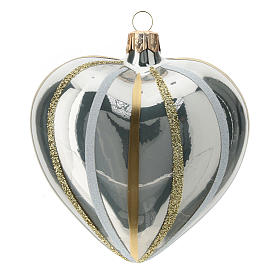 Addobbo Cuore vetro argento decoro righe 100 mm