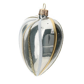 Addobbo Cuore vetro argento decoro righe 100 mm