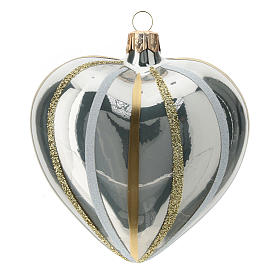 Heart Shaped Bauble in silver blown glass with stripes 100mm