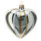 Heart Shaped Bauble in silver blown glass with stripes 100mm s3