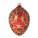 Oval bauble in red glass with gold decoration and stones 130mm s1