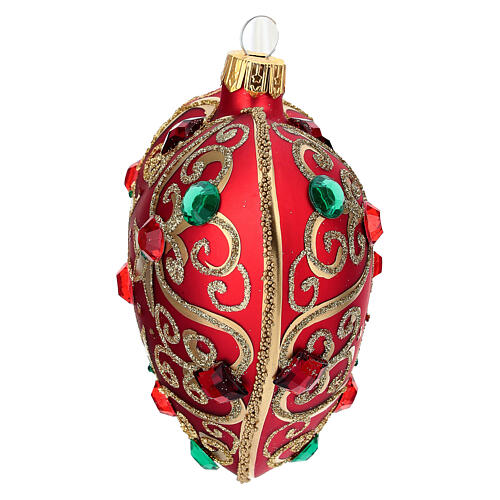 Heart Shaped bauble in red glass with gold decoration and stones 100mm 3