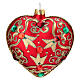 Heart Shaped bauble in red glass with gold decoration and stones 100mm s1