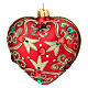 Heart Shaped bauble in red glass with gold decoration and stones 100mm s4