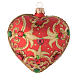 Heart Shaped bauble in red glass with gold decoration and stones 100mm s1