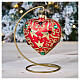 Heart Shaped bauble in red glass with gold decoration and stones 100mm s2