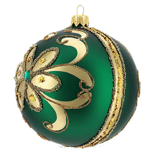 Bauble in green blown glass with gold glitter decoration 100mm 3