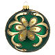 Bauble in green blown glass with gold glitter decoration 100mm s1