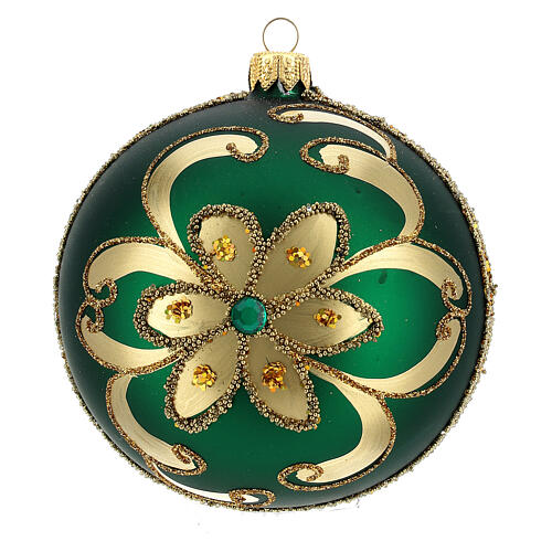 Bauble in green blown glass with gold glitter decoration 100mm 5