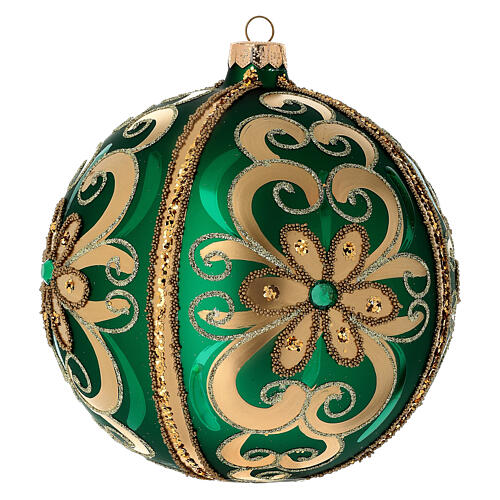 Bauble in green blown glass with gold glitter decoration 150mm 4