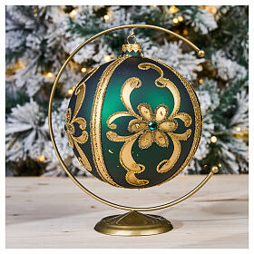 Palla vetro soffiato decoro verde/oro 150 mm