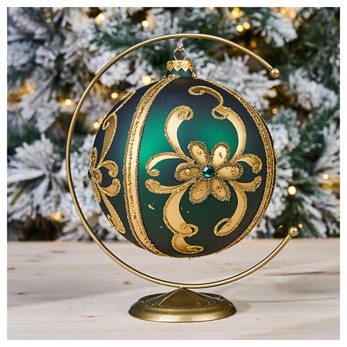 Bola de vidro soprado decoro verde/ouro 150 mm 2