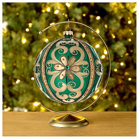 Bauble in green blown glass with gold glitter decoration 150mm