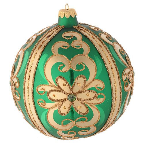 Bauble in green blown glass with gold glitter decoration 150mm 1