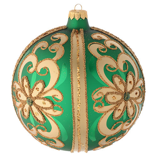 Bauble in green blown glass with gold glitter decoration 150mm 2