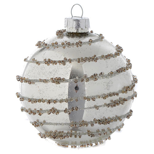 Palla Albero Natale vetro glitter Silver 70 mm 3