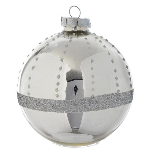 Boule Sapin Noël verre paillettes Silver 90 mm 1