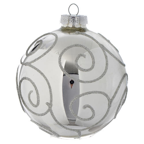 Boule Sapin Noël verre paillettes Silver 90 mm 2