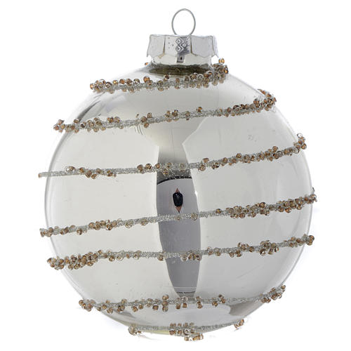 Boule Sapin Noël verre paillettes Silver 90 mm 3