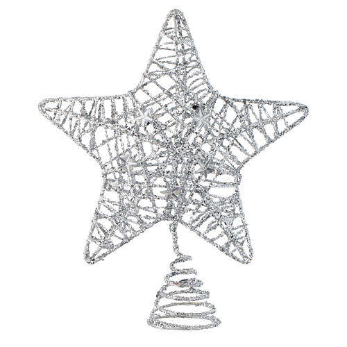 Ponteira Árvore Natal estrela glitter prateada 1