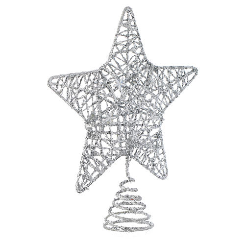 Ponteira Árvore Natal estrela glitter prateada 2