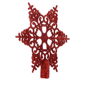 Christmas tree ornaments in wood and pvc: Topper for Christmas tree with snowflake, red colour