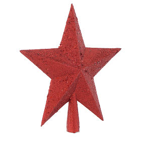 Stern Spitze für Tannenbaum rot mit Glitter