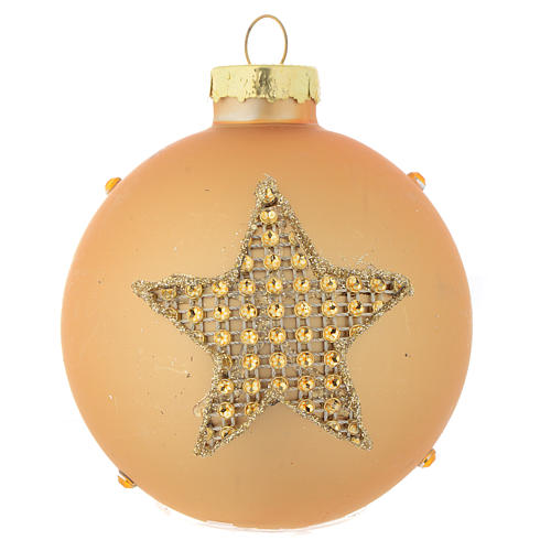 Glass bauble, gold with rhinestones, 70mm diameter 1