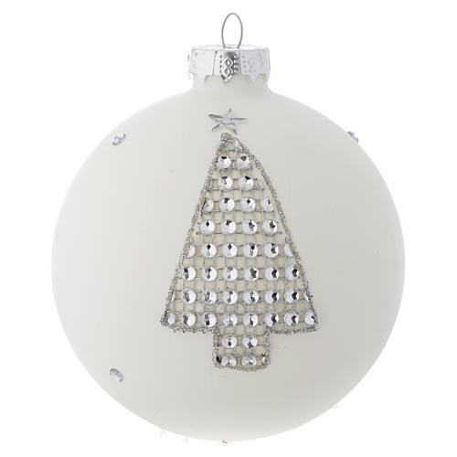 Bola vidrio blanco y strass árbol de Navidad 90 mm 1