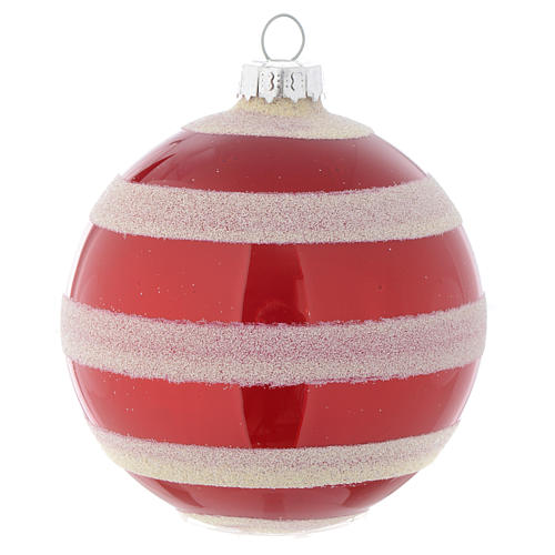 Glass bauble, red with white glitter, 80mm diameter 3