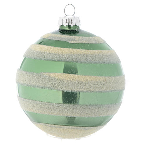 Glass bauble, green with silver glitter, 80mm diameter 1