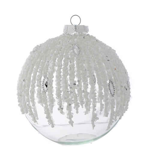 Boule Sapin Noël 100 mm verre transparent décoré perles 1