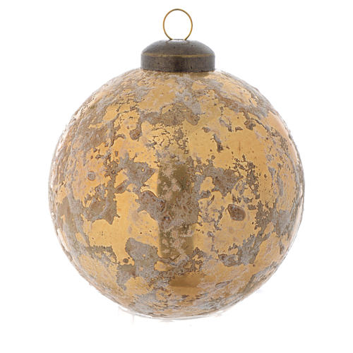 Glass Christmas bauble, antique gold colour, 80mm diameter 1