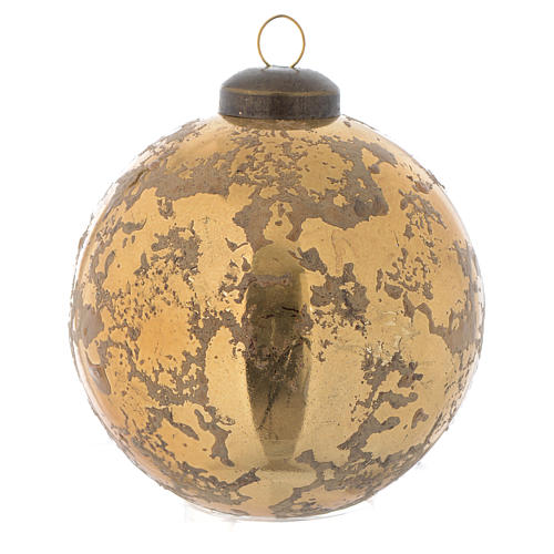 Glass Christmas bauble, antique gold colour, 80mm diameter 2