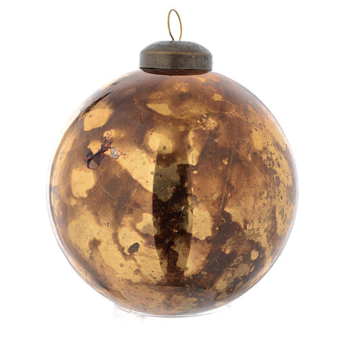 Glass Christmas bauble, antique gold colour, 80mm diameter 3