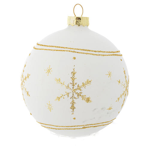 Bola árbol de Navidad de vidrio blanco con glitter dorados 80 mm 3