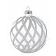 Glass Christmas bauble, transparent with white decoration, 80mm diameter s3
