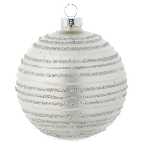 Silver white Christmas glass ornament, 80mm diameter 1