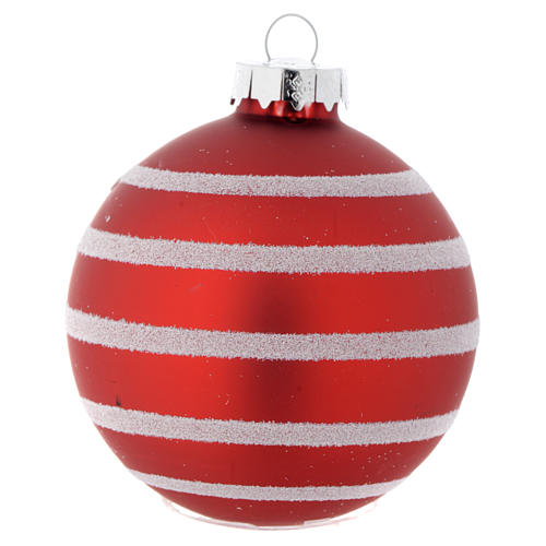 Glass Christmas bauble, red with decoration, 70mm diameter 1