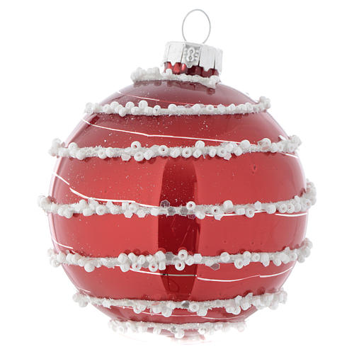 Red Christmas bauble in glass with decoration, 70mm diameter 1