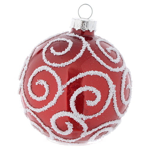 Red Christmas bauble in glass with decoration, 70mm diameter 2